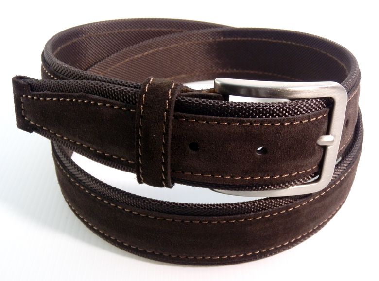 Cintura in tela + camoscio bordo Sughero - Marrone - mm40